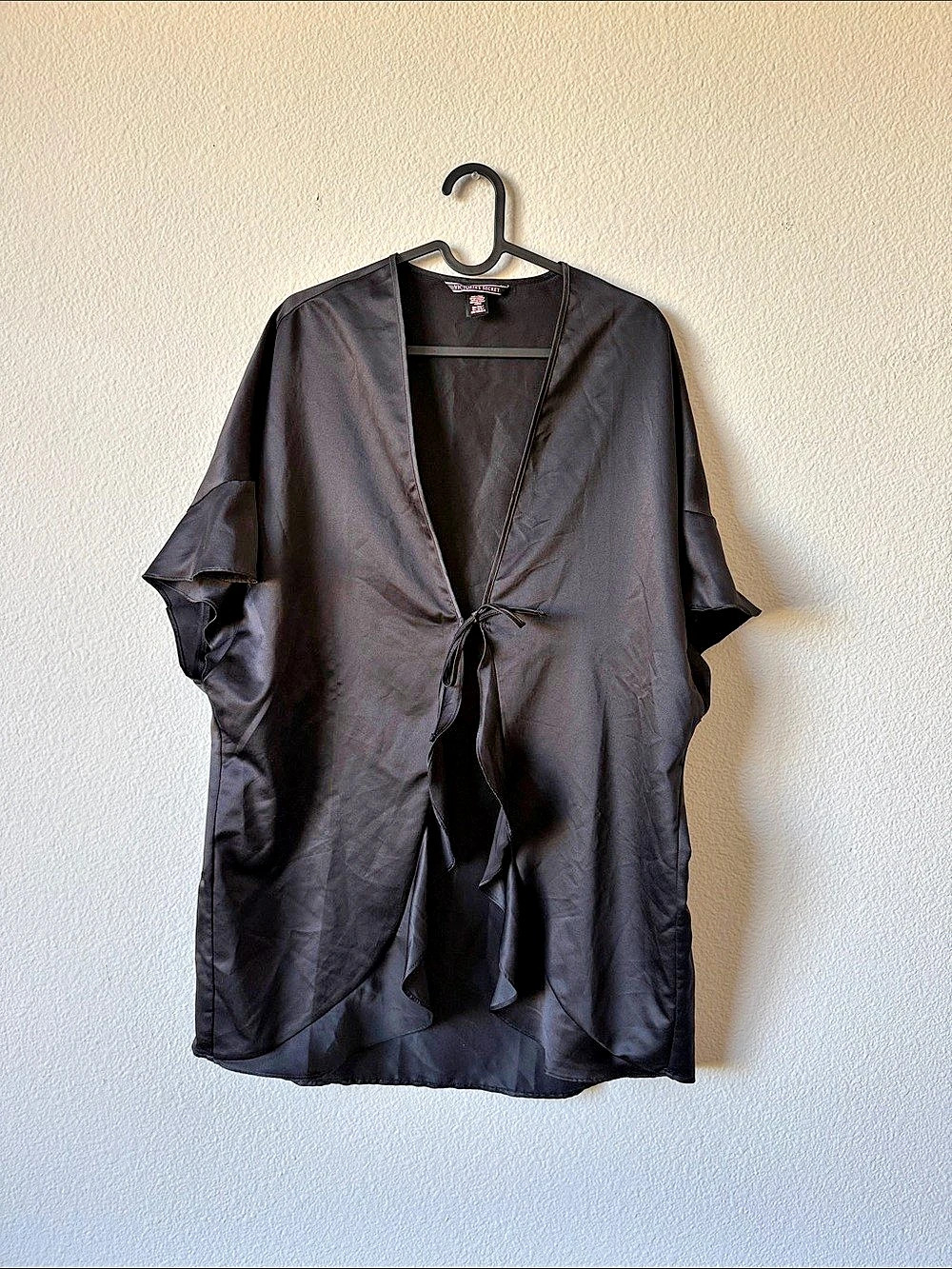 Victoria's Secret Satin Ruffle Kimono Robe Black Blouse